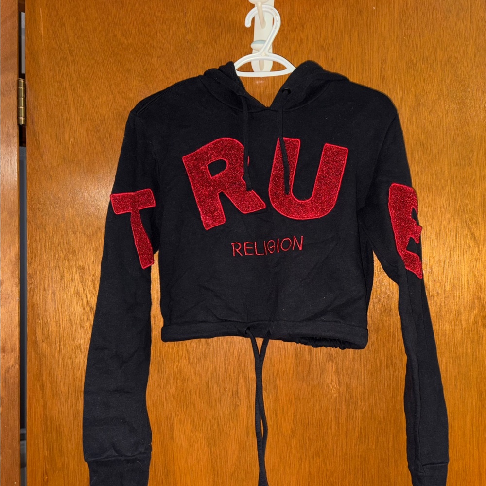 True Religion Black Hoodie with Red Accents